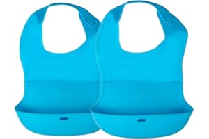 HuBorns - Pack 2 Baberos Silicona para Bebé - Impermeable con Cuello de Tela Extra Suave y Ajustable - Material Blw, Flexible, Plegable y Fácil de Guardar