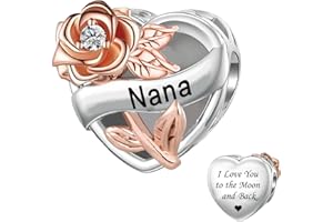 ZakiaHo Heart Love Mum Daughter Sister Nana Auntie Grandma Best Friend Charms for Bracelets Rose Flower Birthday Gifts for Women Compatible with Pandora Charms Bracelets