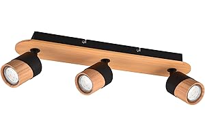 Trio Plafonnier ARUNI 801100332, métal noir mat, bois naturel, excl. 3 ports GU10