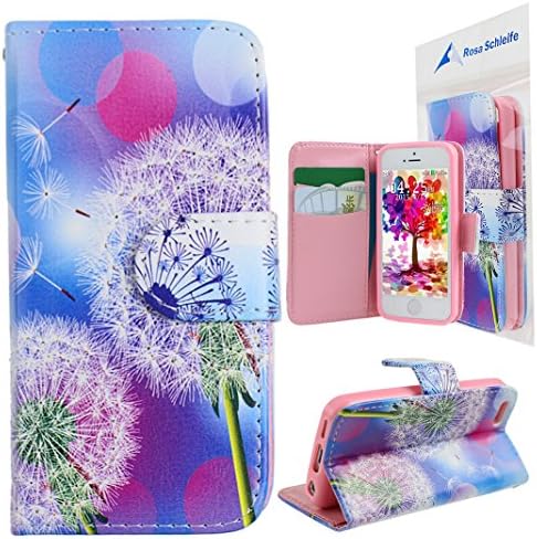 Rosa Schleife® Phone Case for Apple iPhone 5C Wallet Card Slots PU Leather with Soft Frame Flip Protective Cover Support Stands Free Case (Dandelion 1)