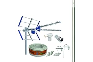 T E C N O V O Z Kit Antena TV Compact 5G + Rollo 20M TELEVES + MASTIL 1,2M + Garras + Tornillos + Conectores F Y TV.
