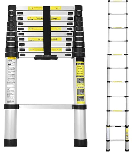 UISEBRT Telescopic Ladder, 3.8 m, Folding Aluminium Telescopic Ladder, Multifunctional Ladder, Non-Slip Aluminium Ladder, Sliding Ladder, Multifunctional Folding Ladder, Extendable Ladder, Max 150 kg Load Capacity, Black (1.9 1.9 m