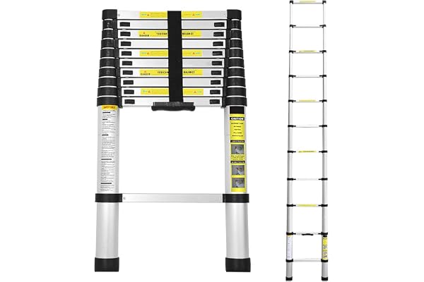 Cecaylie Échelle télescopique en aluminium - 3,2 m - Échelle extensible - Antidérapante - Multifonction - Charge maximale : 150 kg
