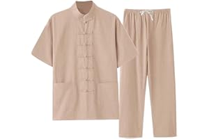 YOSUWOAI Kampfkunst Anzug Herren Kung Fu und Tai Chi Uniform Traditionelle Chinesisch Kostüm für Meditation und Qigong 2 Teiler Langarm Baumwolle Leinen Hemd und Hose Weich Freizeitanzug