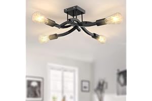 Ankishi Black 4-Lights Semi Flush Mount Ceiling Light, Modern Farmhouse Ceiling Light, E27 Base, Industrial Metal Matte Chandelier Ceiling Lamp for Living Room Dining Room Bedroom Study Kitchen