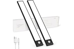 MATEPROX Oświetlenie szafki LED z czujnikiem ruchu, 3 tryby kolorów, możliwość ściemniania, magnetyczna instalacja, lampa podszafkowa, listwa świetlna do kuchni, schodów, 2 sztuki, kolor czarny