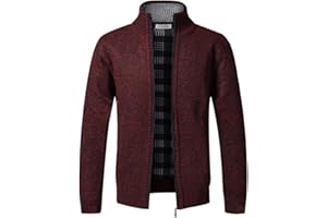 JINSHA Cárdigan de Punto para Hombre, suéter Grueso con Cremallera Completa y Cuello Alto, cálido suéter con Forro Polar para Invierno