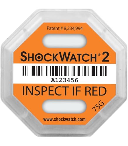 Produktbild von Shockwatch 2 Stoßindikator – 10 Stück, Violett 37G, Mit Warn- & Lieferscheinaufkleber, Für Transportsicherung Bis 14 T