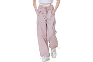 Rolanko Pantalon Cargo Parachute Baggy pour Filles, Pantalon de Jogging Vintage Y2K avec Taille Élastique Ajustable pour Enfants
