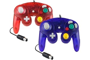 Hovlian 2 Pack NGC Controllers,Classic Wired Controller for Wii Game cube Console (Clear Blue and Red)