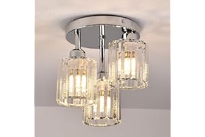 ktjes Modern Crystal Chandeliers, Chrome Crystal Ceiling Lights - 3-Light Semi Flush Fittings for Living Room, Bedroom, Bathroom, Kitchen, Dining Room and Hallway