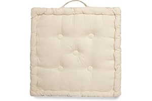 ARTISTIC FASHIONISTA LIMITED 100% Cotton Armchair Booster Cushion Large Square Booster Seat Pad Dining Chair Thick Firm Cushion, Ideal for Home, Office, Garden, Pregnancy, Maternity, Elderly, Post Surgery (Cream)