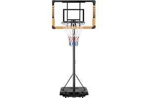 Yaheetech Portable Basketball Hoop, 32''/28'' Alloy Steel Backboard with Adjustable Height and Wheels, Brown/White Basketball Net Stand Set System for All Ages