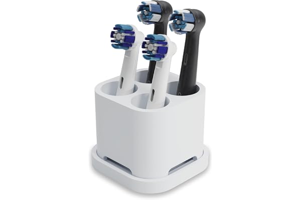 Qikfresh Hållare för 4 borsthuvuden och eltandborstar (Vit) | Kompatibel med Oral-B, iO, Philips Sonicare, Waterpik & Fairywill - livsmedelsklassad silikon - avtagbar droppbricka