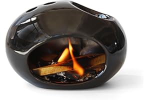 FEMONGY Quemador aceites Esenciales en cerámica Quemador de aceites Esenciales, quemadores de aceites Esenciales para Polvo perfumado, ser, pericarpio, Palos de Palo Santo (9,5 * 6 cm, Negro)