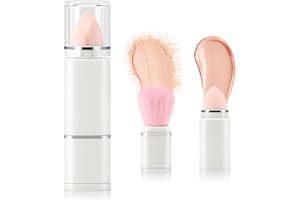 Boobeen 2 in 1 Retractable Kosmetik Pinsel Set, Portable Travel Dual Head Cosmetic Makeup Pinsel mit Schwamm Puff & Loose Powder Brush, Kosmetik Pinsel Werkzeuge für Puder, Creme, Stiftung