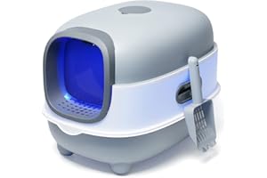 FORROBY Kuweta dla kota, bardzo duża, całkowicie zamknięta, z automatyczną klatką zapobiegającą wypadaniu piasku, łatwa do czyszczenia, dezodoryzująca, odporna na zachlapanie wodą, 38 x 55 x 36 cm, szara