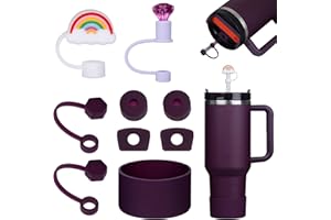 Yuecda Stanley Accessories Set - Silicone Spill Proof Stopper, Straw Cover Cap for 9-10mm Straw, Silicone Boot for 40oz&30oz Cup (Plum)