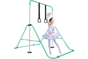 BPB Gymnastics Bars, Folding Horizontal Bar Gymnastics Training Equipment, Junior Training Kip Bar Adjustable Height with Gymnastic Rings for Kids Expandable Gymnastics Training Bar