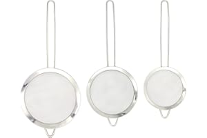 Anller Colino in acciaio inox a rete fine, scolapasta, setaccio per farina, set di 3 misure per alimenti, per cucina, argento