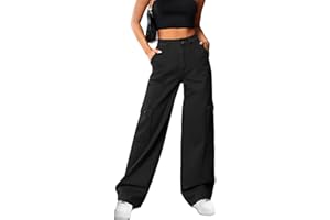 HMIYA Cargohose Damen Baggy Y2K High Waist Cargo Hose Weite Baumwolle Jogginghose Lang Freizeithose mit Taschen