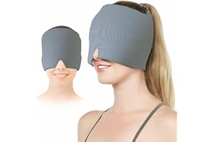 HISUNBEN Cuffia per alleviare l'emicrania, riutilizzabile, per terapia del freddo e del caldo, per emicrania e mal di testa, con gel su un solo lato, per emicrania cronica (Grigio)