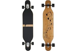FunTomia Longboard Flex3 Mach1 Speed Skateboard Drop Through Cruiser Roulement à billes T-ool (Flex3 jusqu'à 68 kg, musique – Bambou/bois d'érable)