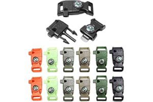 COOBIGO 5/8 Inch Compass Flint Scraper Fire Starter Whistle Buckle Paracord Bracelet Outdoor Camping Emergency Survival Travel Kits