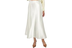Vossmi Jupe en Soie Femme Longue Jupe Satinée Élégant Taille Haute A-Ligne Jupes avec Fermeture Éclair Décontractée Skirt Plissée en Satin Automne
