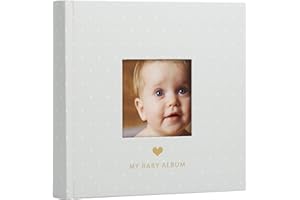 Pearhead Album fotograficzny, przemyślany prezent dla dziecka, chrzest lub chrzest - 50 stron, szary z białymi kropkami