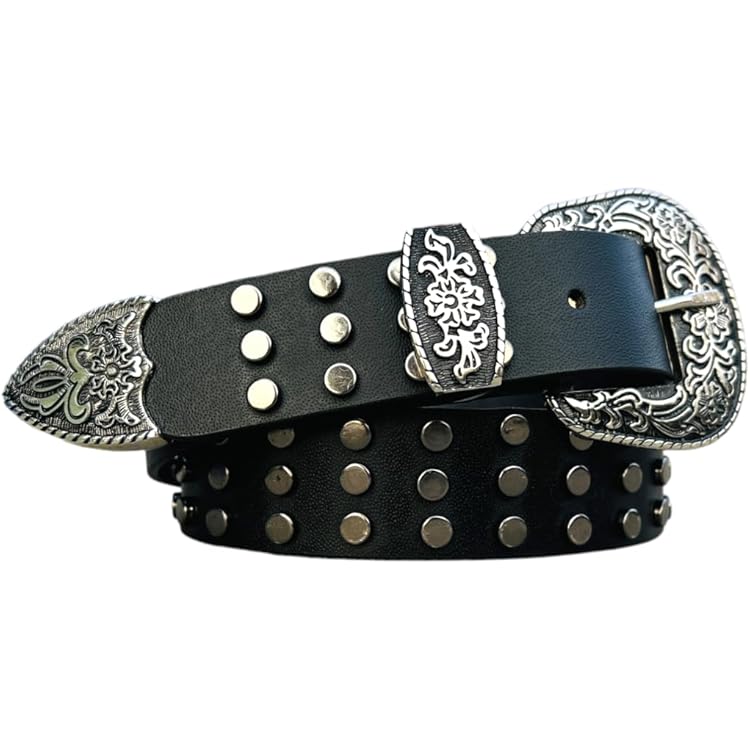 Buy R RichWings Genuine Black Leather Studded Belt For Men (26) at