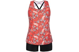 Hanna Nikole Tankini for Women’s Plus Size 3 Pieces Boyshorts Stretchy Tummy Control Bikini Top Vest