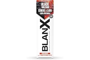 BIOREPAIR BlanX, Dentifricio Black Volcano, Dentifricio Sbiancante Extra White, Fino a 3 Gradi di Bianco in Più, Con Licheni Islandici, Cenere e Lava Vulcanica 100% Naturali, Aroma Extra Fresco, 75ml
