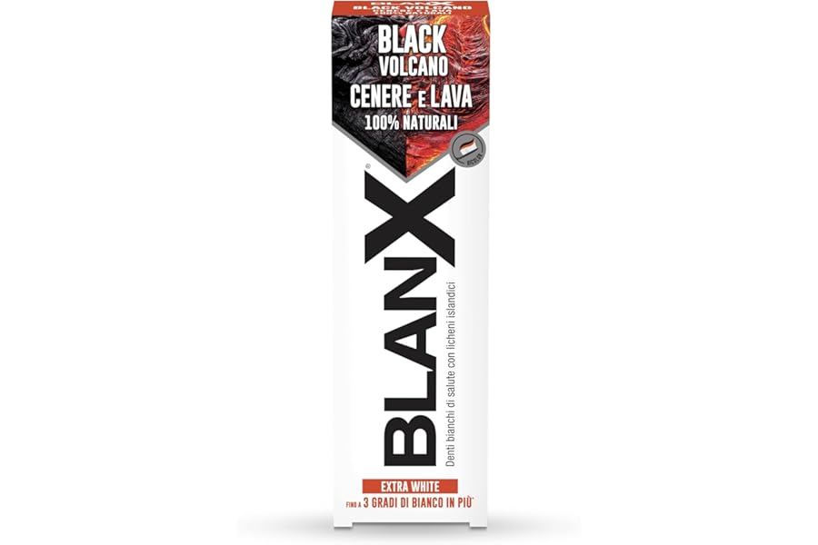BlanX, Black Volcano Toothpaste, Extra White Whitening Toothpaste, Up to 3 Degrees of White, with Icelandic Lichen, Ash and Volcanic Lava 100% Natural, Extra Fresh Aroma, 75 ml