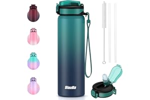SLUXKE Gourde isotherme avec couvercle à paille, 700 ml, en acier inoxydable, double paroi en métal, anti-fuite, pour le sport, les voyages, la salle de sport