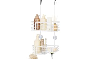SWTYMIKI Shower Caddy Hanging Organiser - Over Door Shower Caddy with Soap Holder, 11 Hooks, 2 Installation Ways for Shower Organiser, Stainless Steel Shelf Hanging for Bathroom Shampoo, Conditioner