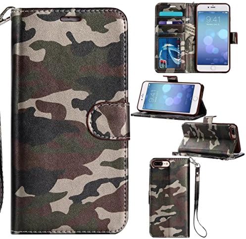 iPhone 7Plus /8Plus 5.5 Case ,MIRAER Army Camo Camouflage Pattern Flip Cover for iPhone 7Plus /8Plus 5.5 inch PU Leather TPU Wallet Cover Phone Bags Cases (Green)