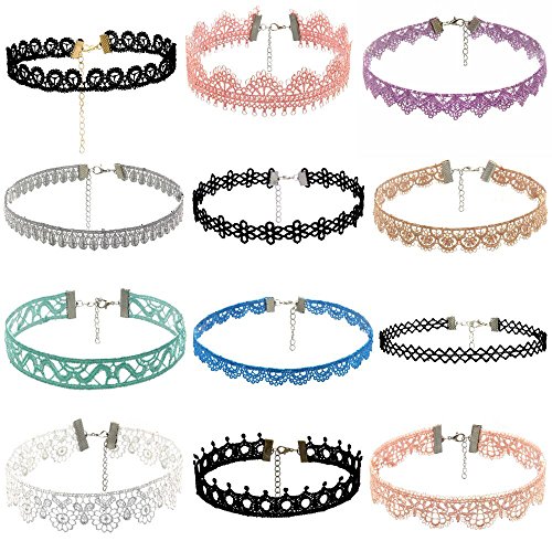 Preisvergleich Produktbild JUSTSELL Halskette Set DamenFrauen Velvet Klassische Gothic Tattoo Spitze Choker 12 Stück Mehrfarbig Choker Mode-Design Kette Süß Halskette Elegant Halskette