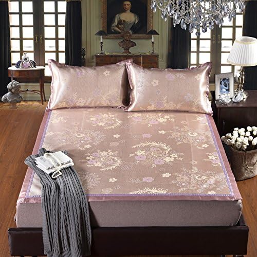 LLZBSX Ice Silk Mat/Cool Mattress/Thickening/Ice Mat/Ice Silk/Mat/Three Piece-Suit(1 Pad+2 Pillow Case)/Washable/Air Conditioner/Mat/Folding/1.5M/1.8M/2M/Bed, A (Pink), 2.0*2.2M