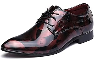 JOYTO Chaussure Homme Cuir, Lacets Derby Mariage Cuir Vernis Dressing Oxford Business Marron Rouge Bleu Gris 37-48