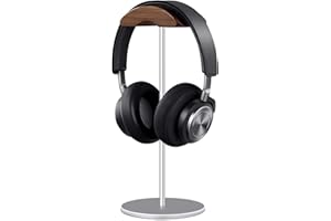 QinCoon Kopfhörer Ständer, Headset Halterung aus Walnuss Holz & Aluminium, Natur Walnuss Gaming Kopfhörer Halter mit Schwer-Basis für Over-Ear-Kopfhörer (Silber)