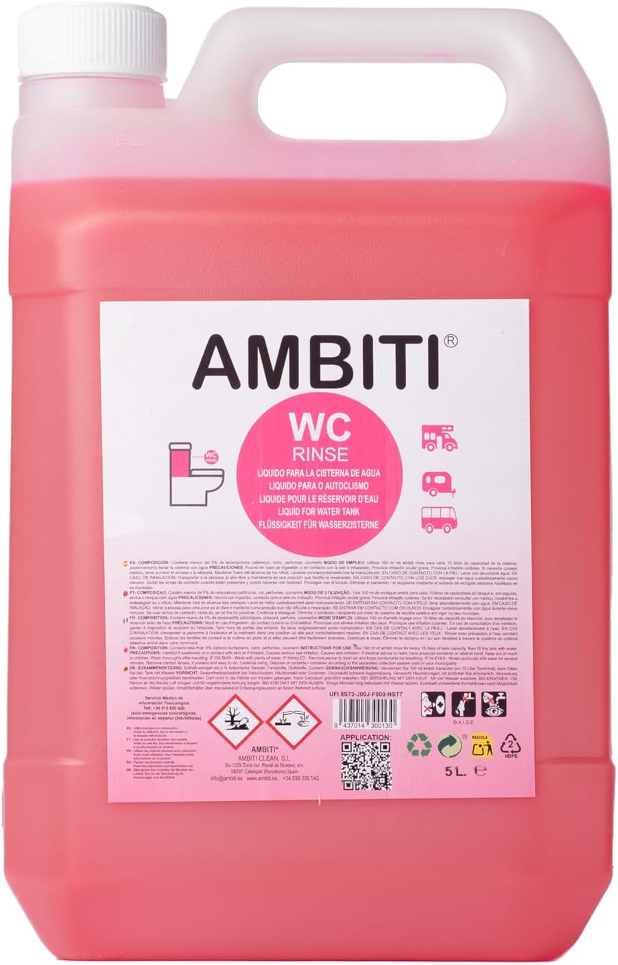 Ambiti | WC Rinse | Líquido para Cisterna de Inodoros Portátiles y Cassettes| Limpieza e Higiene| Desinfecta y Perfuma en Cada Descarga | Camper,Autocaravana,Caravana y Barco|Piña Colada |5 Litros