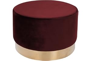 ‎QIYANO Qiyano Hocker Schminktisch Pouf Samt Sitzhocker in verschiedenen Größen und Farben mit Gold abgesetzt für Wohnzimmer Schlafzimmer oder Ankleidezimmer, Groß Rund, Farbe: Bordeaux Rot