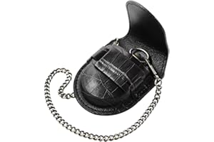Tiong Vintage Black/Brown PU Leather 45 mm Pocket Watch Pouch Men Storage Holder Pocket Watch Protector Stand with Chain for Men