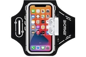 JEMACHE Running Sports Armband for iPhone 15 Pro Max, 14/13/12/11 Pro Max, 15/14 Plus, Gym Sports Armband with Airpods Pro Holder (Black)