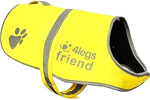 4LegsFriend Gilet de Sécurité Jaune Fluo pour Chien | Veste doublée Laine Polaire, Anti-Pluie, réfléchissant, visibilité la Nuit | Protège Contre Accidents de Voiture et de Chasse | 5 Tailles