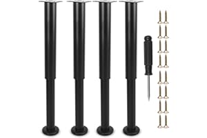 TERDEY Furniture Adjustable Legs, Metal Bed Support Leg Central Slat Frame Couch Replacement Support Leg Part Heavy Duty Furniture Foot with Screwdriver for Cabinet/Dresser/Table/Sofa 25-42cm (Black 4 Pcs)