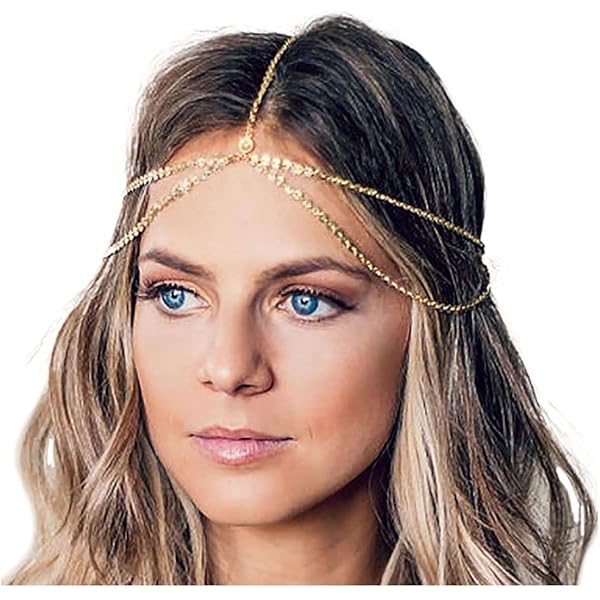 Catena Per La Testa in Stile Bohémien, Dorata Catena Per Capelli Con Paillettes, Copricapo Da Sposa Con Nappa, Accessori Per Capelli Vintage Per Donne E Ragazze (B