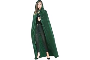 FUIPVGI 140cm Green Cloak,Unisex Full Lenght Cloak,Grim Reaper Costume,Cape Halloween Hooded Cape Witch Cosplay,Wizard Costume Adult Kids for Halloween Vampire Fancy Dress Masquerade