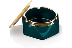 LIFEGILI Cendrier Exterieur avec Couvercle,Cendrier anti odeur,Cendrier en céramique Facile à nettoyer,cendrier balcon,cendrier coupe-vent pour extérieur, maison, bureau, bar, café, décoration (Verte)